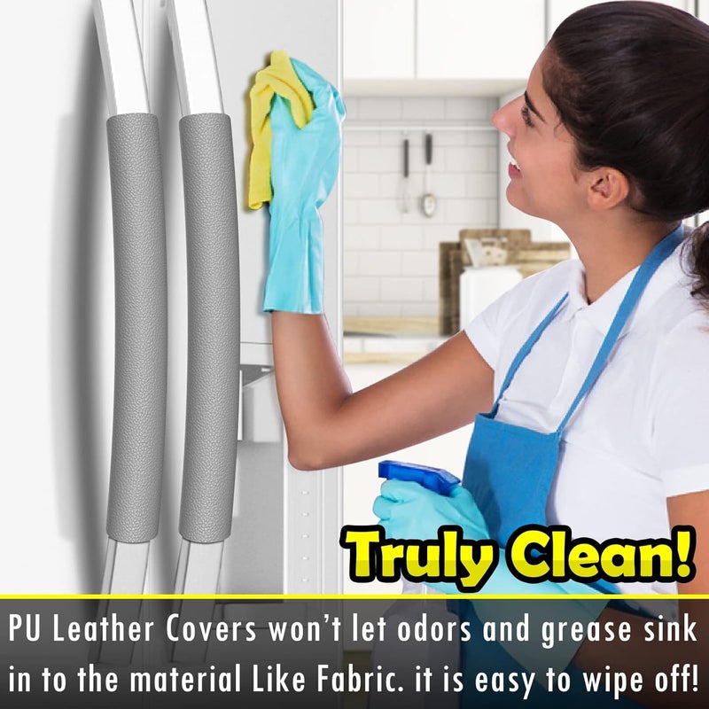 Royleath Refrigerator Door Handle Covers, 6PCS, Leather Kitchen Appliance Handle Covers, Keep Your Fridge Microwave Oven Stove or Dishwasher Clean, Stains Dirty Oils, Timesaver, Kitchen Decor (Grey) - Image 2